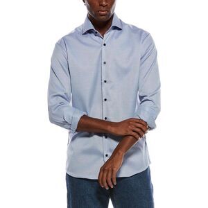 Eterna Mens  Italian Structured Dobby Modern Fit Shirt, Blue